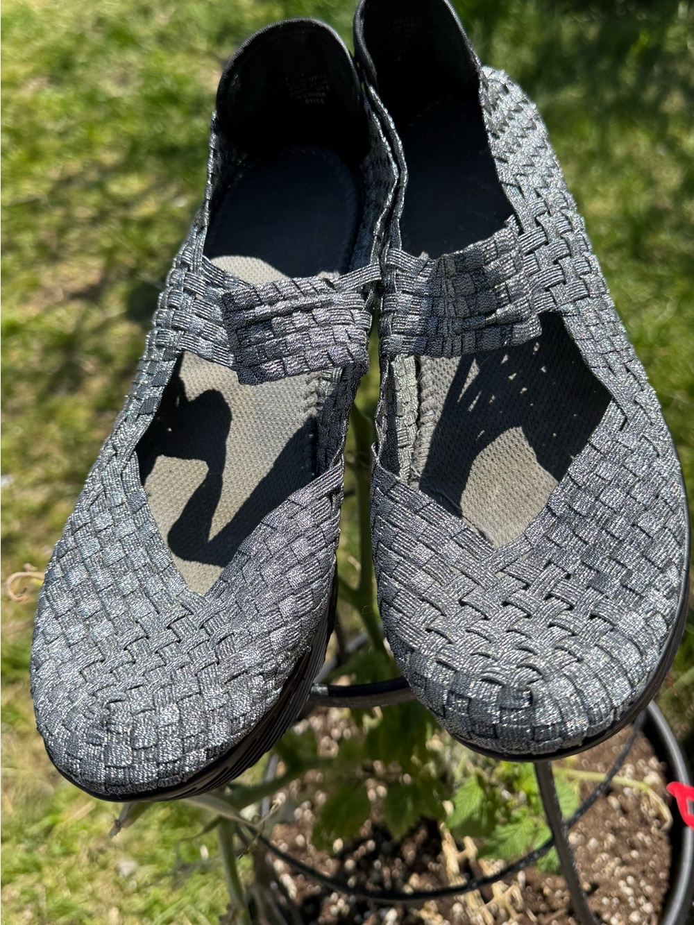 NWOT Sz 9 Woven Slip-On Mary Jane Loafers - Heather Gray Black